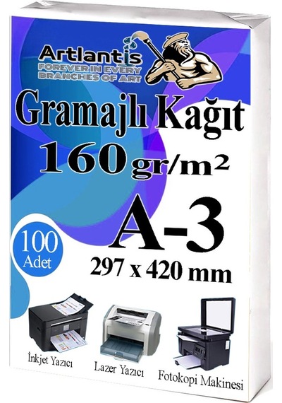 A3 Gramajlı Fotokopi Kağıdı 100 Adet 160 Gr Sertifika Kağıdı Kalın Kağıt Baskı Tüm Yazıcılara Uyumlu 29.7x42cm Ofis Büro
