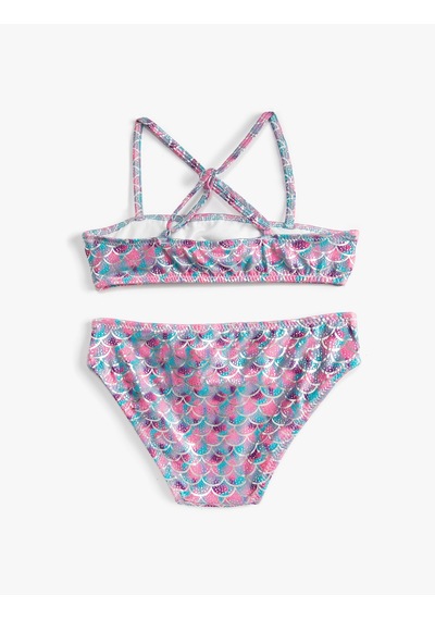 Koton Bikini Takımı Fırfırlı İnce Askılı Mavi Desenli 3skg00002bm Mavi