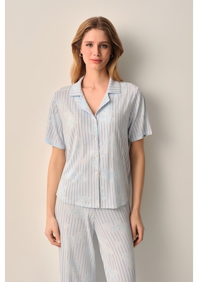 Suwen Lady Gömlek Yaka Pijama Takımı Sh26611660b348 Mavi