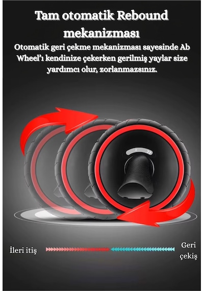 Evapera Profesyonel Geri Tepmeli Ab Wheel Roller Karın Kası Egzersiz Tekerleği Mekik Aleti Max150kg Siyah