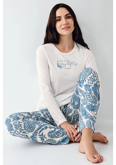 Kocabey Pierre Cardin 9074-s Kadın Uzun Kol Pijama Takım Krem