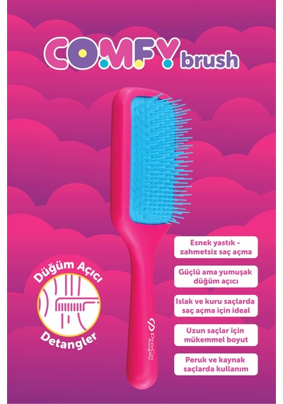 Comfy Brush Saç Fırçası - Esnek, Geniş Yüzeyli Düğüm Açıcı Fuşya