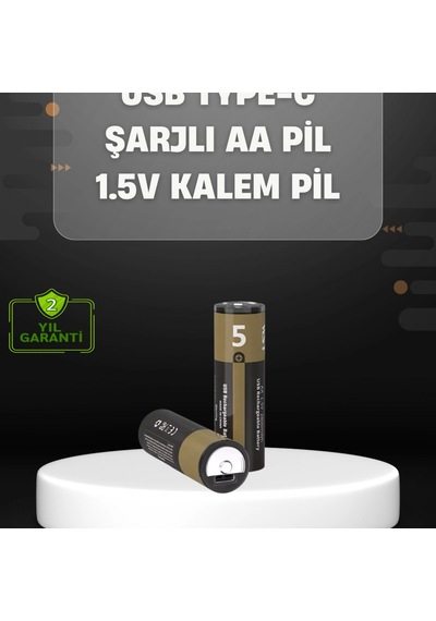 Usb Type-c Girişli Şarjlı Aa Lityum Pil 1.5v Sabit Çıkış 3200mwh 2'li Paket 31609144