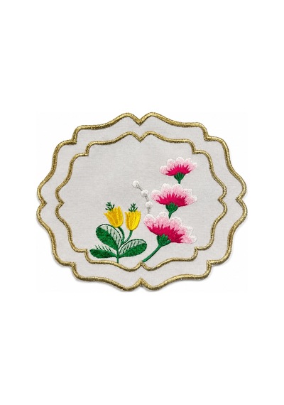 Fleur Embroidered Kokteyl Peçetesi-white