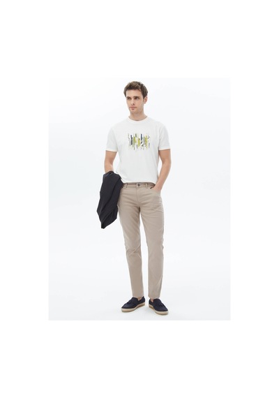 Vizon Dokuma Slim Fit Casual Pamuk Karışımlı Pantolon Vizon