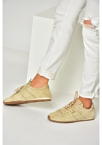 Fox Shoes U312311602 Bej Hakiki Deri Süet Kadın Spor Ayakkabı Sneakers Bej-süet