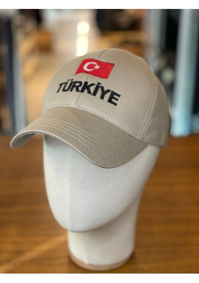 Hamze Türkiye Bayrak Nakış Pamuklu Unisex Cap Şapka Bej