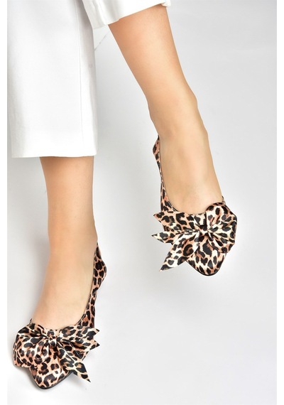 Fox Shoes Leopar Saten Kumaş Kadın Babet H726809004 Leopar