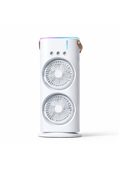Çift Fanlı Buharlı Serinletici Masaüstü Fan 3 Püskürtme Başlıklı Usb Şarjlı Kule Tipi Vantilatör
