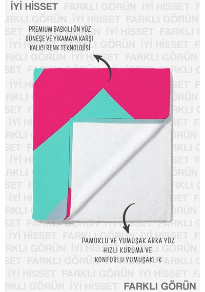 Modern Soyut Geometrik Plaj Havlusu - Fuşya Mint Minimalist Hızlı Kuruyan Mikrofiber Havlu Mat Mercan