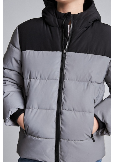 Defacto Su Geçirmez Kapüşonlu Suni Deri Regular Fit Fermuarlı Şişme Mont Erkek Çocuk H0444a826wnrf1 Reflektör-rf1