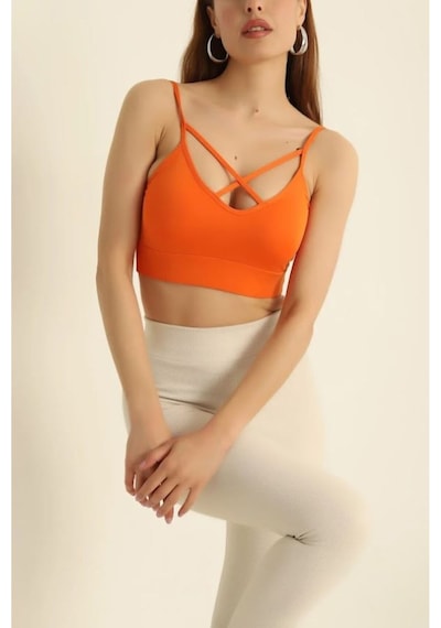 Ön Çapraz Askılı Crop Bluz - S504576 Turuncu