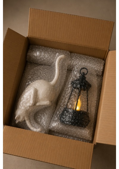 23 Cm Dekoratif Kedi Ve Led Fener Seti Modern Raf & Masa Süsü Sb