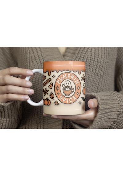 Pumpkin Spice Sonbahar Kupa Balkabağı Baharatı Temalı 3d Görünümlü - Kabartmasız Beyaz