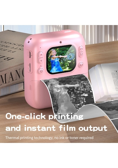 Dijital Fotoğraf Çıkaran Video Kaydedici Taşınabilir Anında Baskı Çıkaran Çocuk Kamerası Pembe Çok Renkli