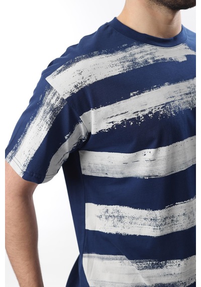 Madmext Lacivert Baskılı Regular Fit Erkek T-shirt E7107 Lacivert
