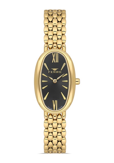 Ferro Fl21510awt-b2 Quartz Çelik Altın Rengi Siyah Kadran 22 Mm Kadın Kol Saati Altın