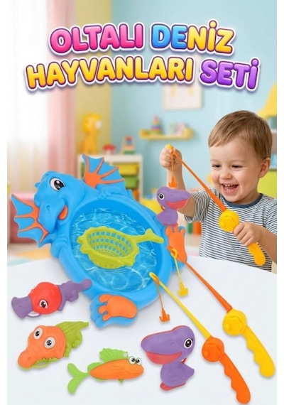 Eğlenceli Ejderha Banyosu 10+ Parça Balık Tutma Oyun Seti Renkli Hayvan Figürlü Ve Oltalı Oyun Seti