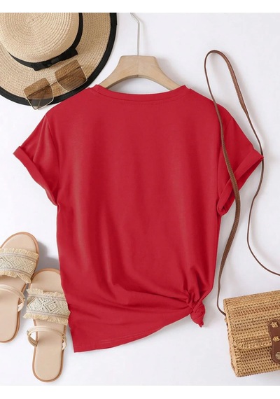 Unisex Eriyen Kalpler Ön Baskılı Tasarım Tshirt Kırmızı
