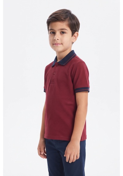 Kolej Polo Yaka Tişört Bordo Lacivert Yakalı Bgl-st05679