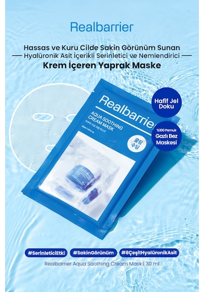 Hassas Cildi Serinleten Nemlendirici Krem İçeren Kağıt Maske Realbarrıer Aqua Soothing Cream Mask