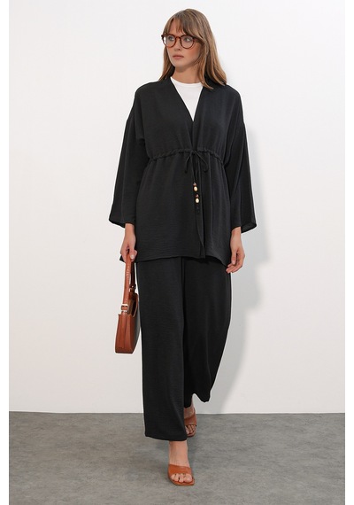 Bigdart Kadın Ayrobin Kimono Pantolon İkili Takım 30101 - Siyah