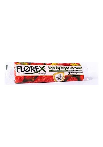 Florex 60 Litre Büzgülü Çilek Kokulu Çöp Torbası Poşeti / 65 x 70 CM - 10 x 5 Rulo / Paket