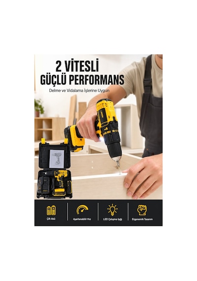 Metal Şanzıman Çift Akülü Bakır Sargı 24 Parça Led Aydınlatmalı Matkap Set - Aaaaaa5956-6