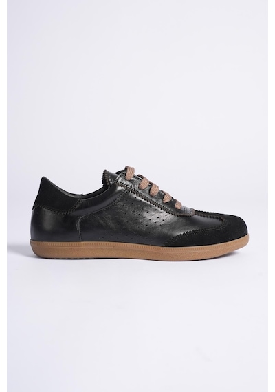 Analin Shoes Kadın Hakiki Deri Bağcıklı Süet Detaylı Spor Ayakkabı Siyah