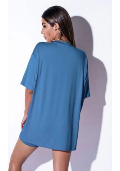 Flood Of Style Kadın Indigo Mavi Oversize Sanfrancisco Est.1776 T-shirt