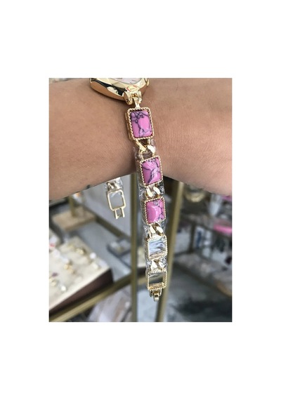 Pembe Desenli Boncuk Detaylı Kadın Saat Altın