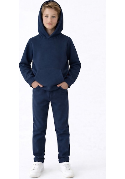 Esila Kids Çocuk Eşofman Takımı Kapüşonlu 3 İp 5-10 Yaş Lacivert