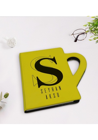 Kişiye Özel İsimli Kupa Şeklinde Sarı Termo Deri Defter Model 34