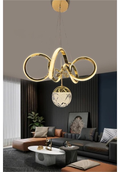 Kıvrım Tek Top Modern Oturma Ledli Avize Gold 3 Renk