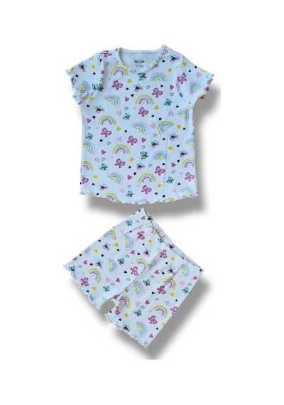 Fuar Baby %100 Pamuk Kaşkorse Kız Çocuk Şortlu Takım Yazlık 2-6 Yaş Gökkuşağı Desenli Fuar Baby %100 Pamuk Kaşkorse Kız Çocuk Şortlu Takım Yazlık 2-6 Yaş Gökkuşağı Desenli