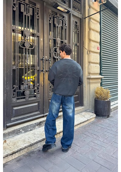 Flaw Yıkamalı Çizgili Baggy Jean Mavi Mavi