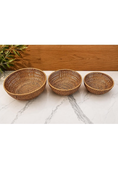 Morponi 3'lü Set Rattan Yuvarlak Çok Amaçlı Sepet - Mutfak Meyvelik & Banyo Organizer Düzenleyici Shr328 Sarı