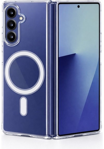 Samsung Uyumlu Galaxy Z Fold 5  Kamera Korumalı Magsafe Wireless Şarj Özellikli Lüks Şeffaf Silikon Telefon Kılıfı Şeffaf