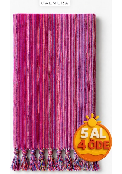Calmera Etnika Peştemal İnce - Renkli Saçaklı Plaj Pareo, Deniz, Havuz, Yoga, Kamp, Pilates Havlusu - Pembe
