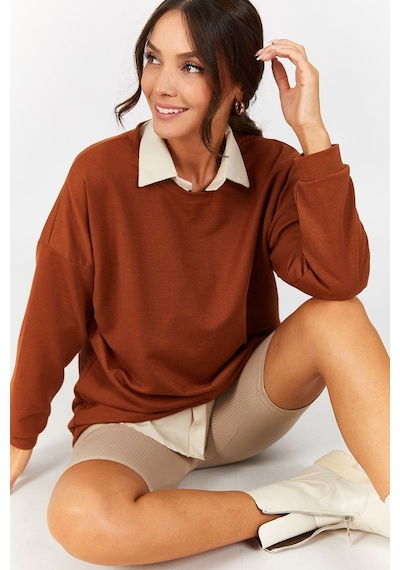 Armonika Kadın Camel Yuvarlak Yaka Oversize Sweatshirt Arm-22k024027