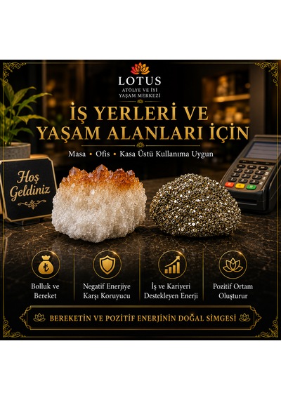 Bolluk Ve Bereket Doğal Taş Seti Pirit Ham Taşı & Sitrin Kristal Kümesi Pir-sit