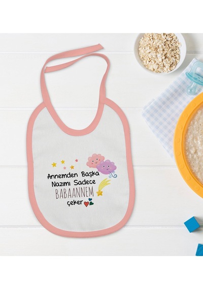 Bk Kids Babaannem Tasarımlı Pembe Bebek Mama Önlüğü Pembe