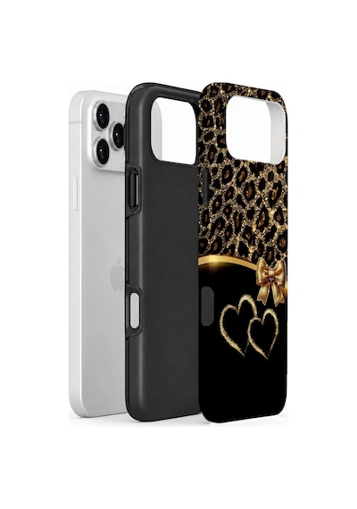 Velvoria Valestra Altın Kalpli Leopar Apple iPhone Uyumlu 17 Pro Darbe Korumalı Kılıf Valestra Select - Altın Kalpli Leopar