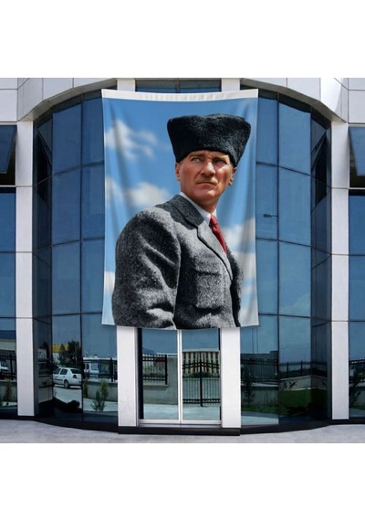 Kalpaklı Atatürk Portresi Poster Bayrak Raşel Kumal 4x6 Metre Ata81 Diğer