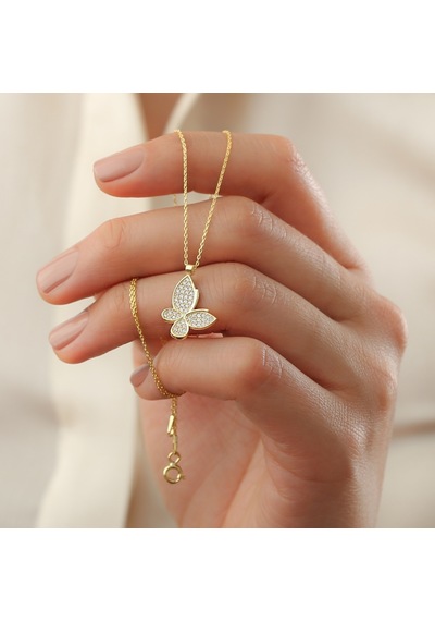 925 Ayar Gümüş Gold Minimal Kelebek Kolye
