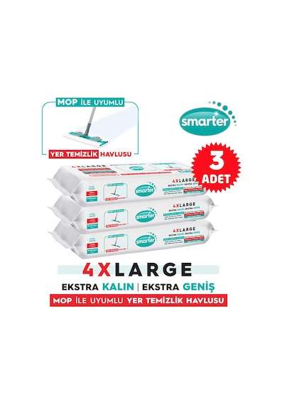 Smarter Beyaz Sabun Kokulu Sirke ve Karbonat Katkılı 4XL Mopa Uyumlu Yer Temizlik Havlusu 3 x 30'lu