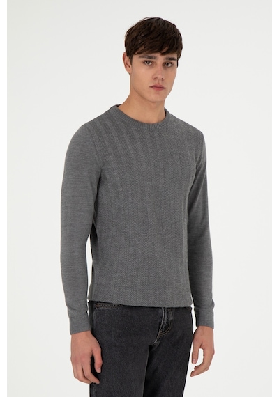 U.S. Polo Assn. Erkek Slim Fit Bisiklet Yaka Gri Melanj Kazak 50292865-VR086