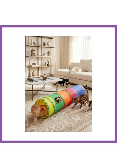 Bezos Katlanabilir Gökkuşağı Düz Kedi Oyun Tüneli 120 Cm X 25 Cm Bzoshb