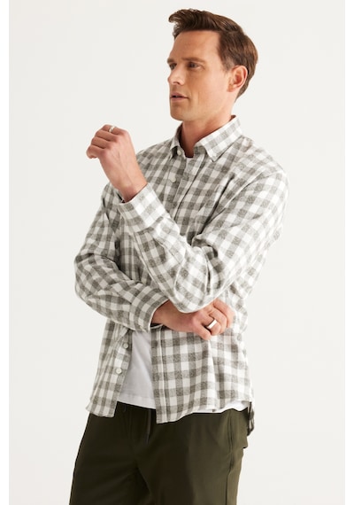 AC&Co / Altınyıldız Classics Erkek Ekru Hakı Comfort Fit Rahat Kesim Düğmeli Yaka Flanel Oduncu Gömlek Ekru - Haki AC&Co / Altınyıldız Classics Erkek Ekru Hakı Comfort Fit Rahat Kesim Düğmeli Yaka Flanel Oduncu Gömlek Ekru - Haki