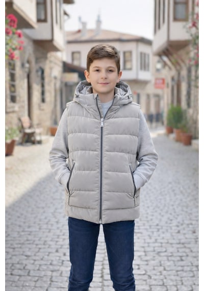 Pina Kids Erkek Çocuk Kapüşonlu Şişme Yelek Gri